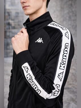 NWT Kappa Alero Logo Tape Track Jacket Black White | XS | Retro Streetwear